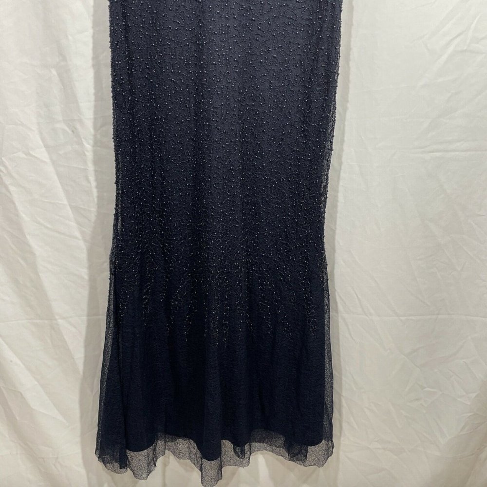 NWT $358 JS Collection Cowl Neck Beaded Mesh Gown in Blue [SZ‎ 10 ] - Picture 6 of 12